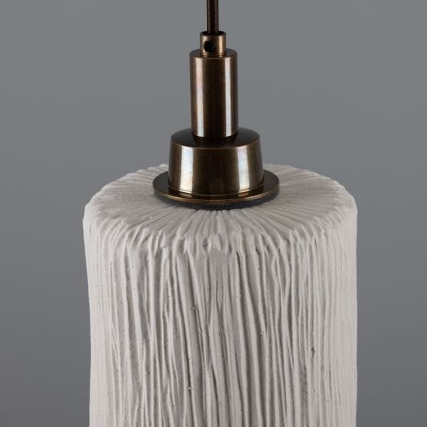 Senna 12cm Organic Ceramic Cylinder IP44 Bathroom Pendant Light Matte White Striped - Image 4